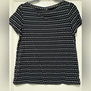 J. Jill Black and White Peter Pan Collar Short Sleeve Tee